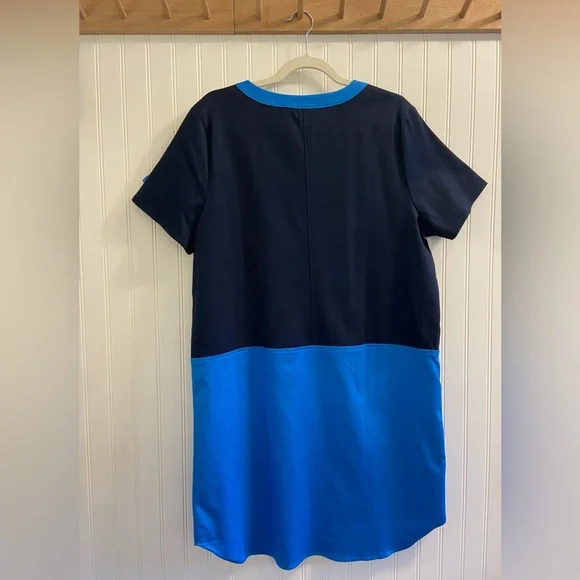 Lands’ End Textured Cotton Spandex Colorblock Short Sleeve V Neck Dress Size 16 - Picture 8 of 9